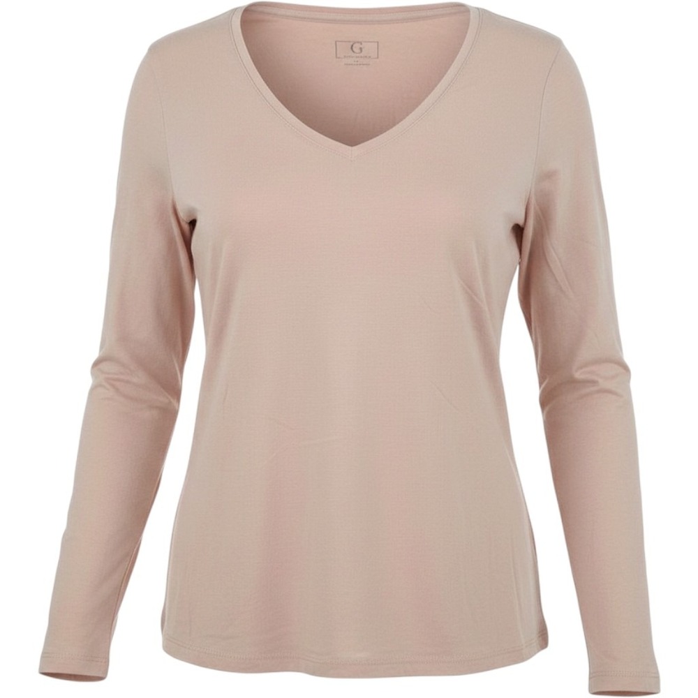 G by Giuliana V-Neck Top Women M Blush Pink Long Sleeve EcoVero Basic Minimalist